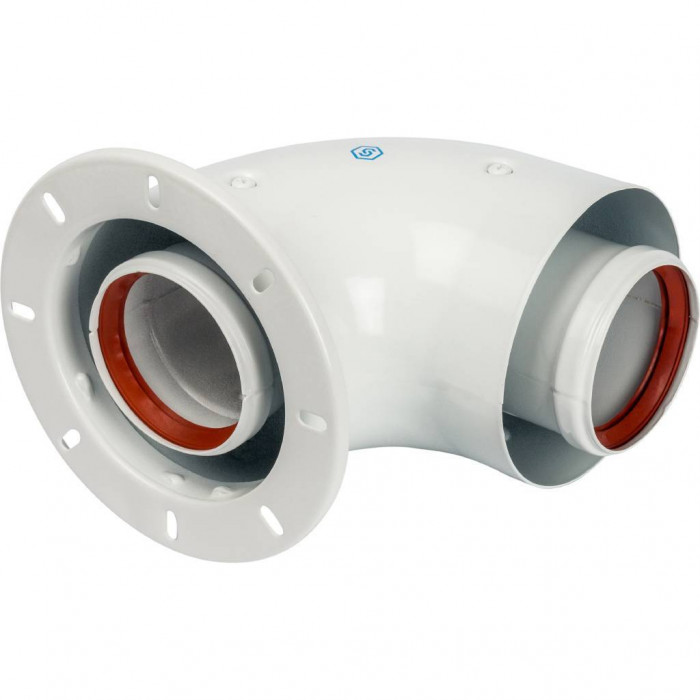 STOUT   Элемент дымохода DN60/100 адаптер для котла угловой 90° коаксиальный (совместимый с Bosch, Buderus)(с логотипом)