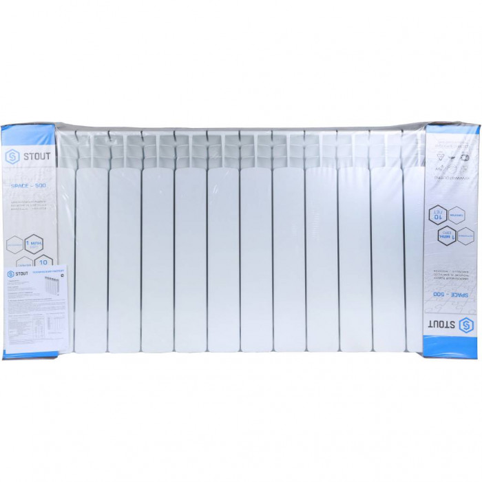 Биметаллический радиатор STOUT Space 500, 14 секций, нижнее правое подключение, белый