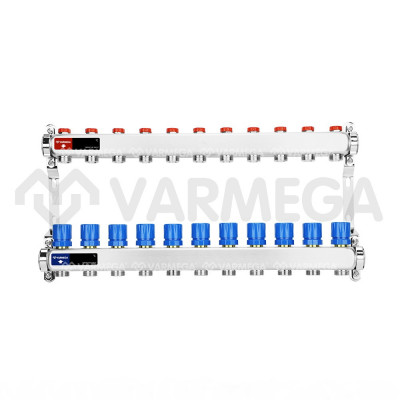 Распределительный коллектор (группа) для отопления Varmega VM15511 ВР 1&quot;, на 11 контуров 3/4&quot; EK, нержавеющая сталь