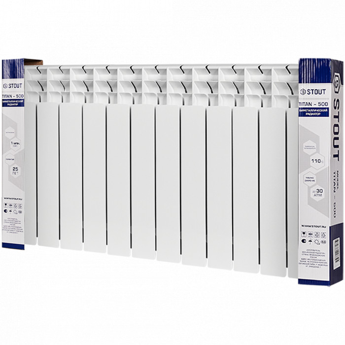 Биметаллический радиатор STOUT TITAN VENTIL 500, 12 секций, боковое подключение, белый