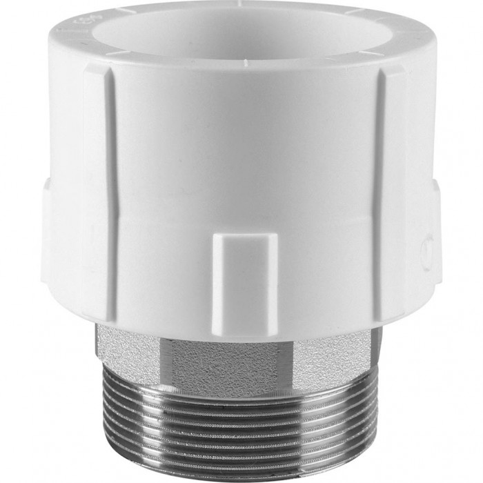 Муфта комбинированная Политэк 63x2 под шестигранник наруж. резьба для полипропиленовых труб под сварку (цвет белый)