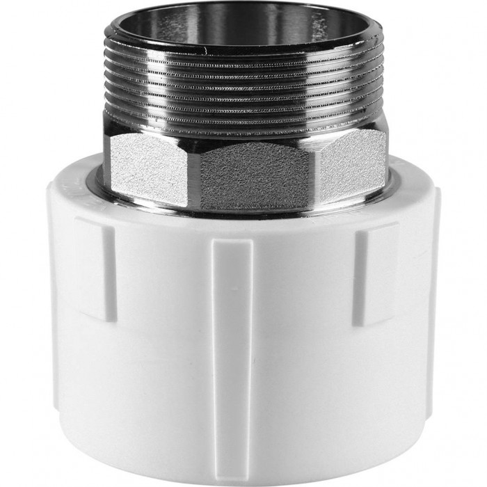 Муфта комбинированная Политэк 63x2 под шестигранник наруж. резьба для полипропиленовых труб под сварку (цвет белый)