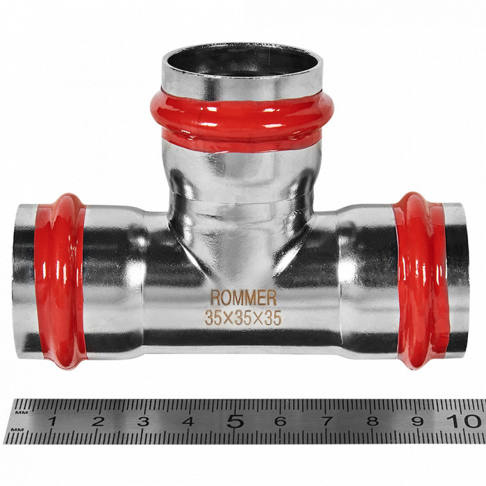 ROMMER RSS-0013-000035 ROMMER Тройник равнопроходной, 35, из нержавеющей стали прессовой