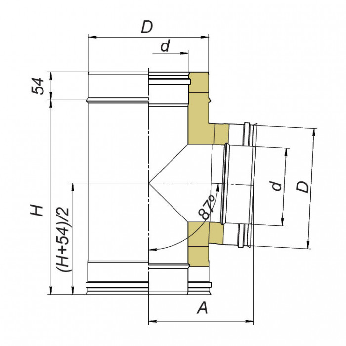 Тройник 87° D130/230, AISI 321/304 (Вулкан)