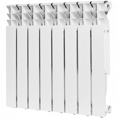 Алюминиевый радиатор ROMMER Plus 500, 8 секций, боковое подключение, белый