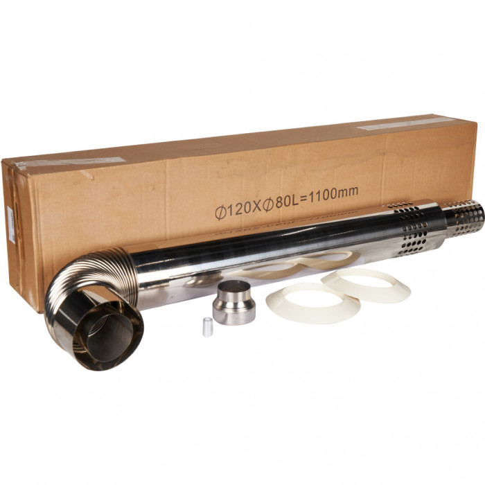 Дымоход коаксиальный универсальный Mizudo (40 и 44 кВт) из нержавеющей стали 80/120 L 1100 (с адаптером 60 на 80 внутренний) AF.05.01.0020
