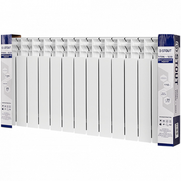 Биметаллический радиатор STOUT TITAN 500, 13 секций, боковое подключение, белый