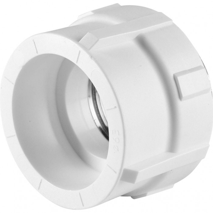 Муфта комбинированная Политэк 63x2 под шестигранник внутр. резьба для полипропиленовых труб под сварку (цвет белый)