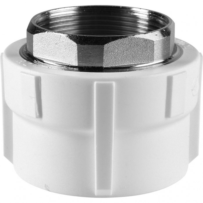 Муфта комбинированная Политэк 63x2 под шестигранник внутр. резьба для полипропиленовых труб под сварку (цвет белый)