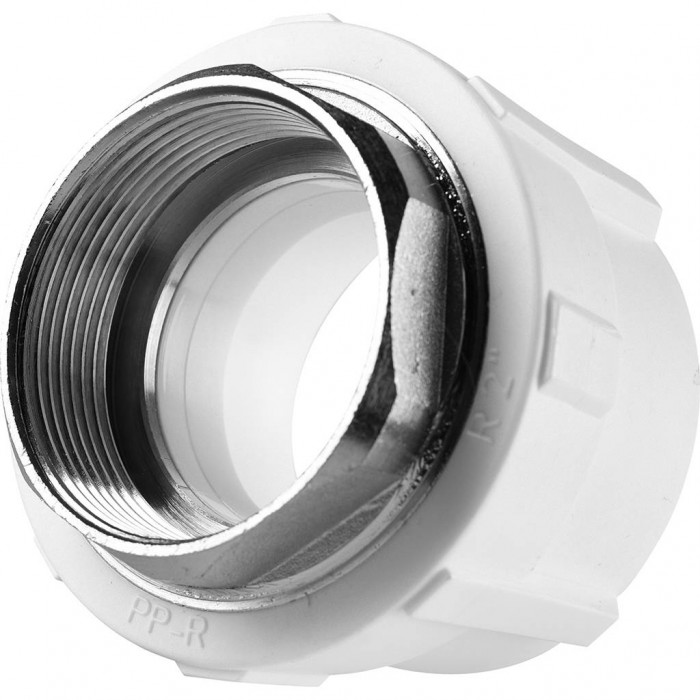 Муфта комбинированная Политэк 63x2 под шестигранник внутр. резьба для полипропиленовых труб под сварку (цвет белый)