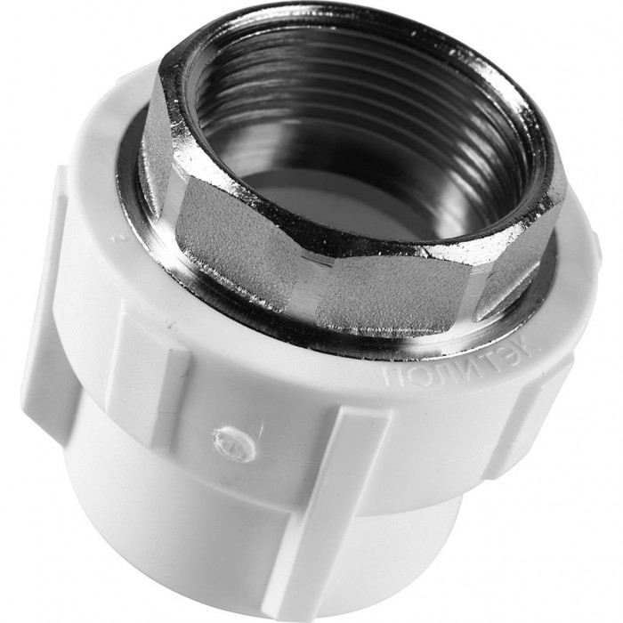 Муфта комбинированная Политэк 40x1 1/4 под шестигранник внутр. резьба для полипропиленовых труб под сварку (цвет белый)