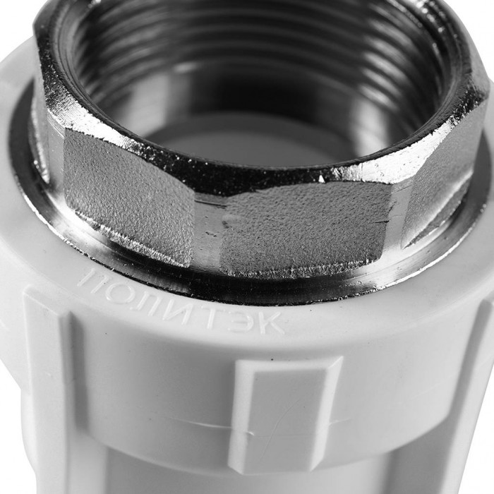 Муфта комбинированная Политэк 40x1 1/4 под шестигранник внутр. резьба для полипропиленовых труб под сварку (цвет белый)