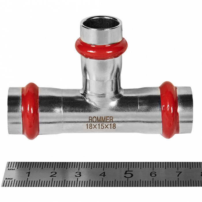 ROMMER RSS-0014-181518 Тройник переходной, 18х15х18, из нержавеющей стали прессовой
