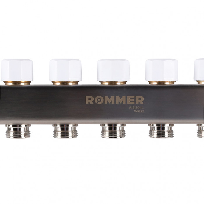 ROMMER RMS-1201-000006 ROMMER Коллектор из нержавеющей стали с расходомерами, с клапаном вып. воздуха и сливом 6 вых.