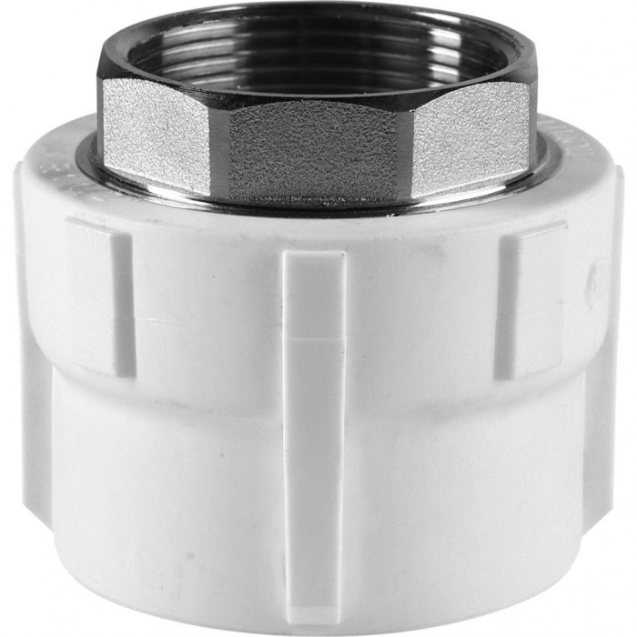 Муфта комбинированная Политэк 50x1 1/2 под шестигранник внутр. резьба для полипропиленовых труб под сварку (цвет белый)