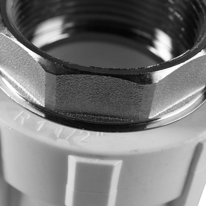 Муфта комбинированная Политэк 50x1 1/2 под шестигранник внутр. резьба для полипропиленовых труб под сварку (цвет белый)