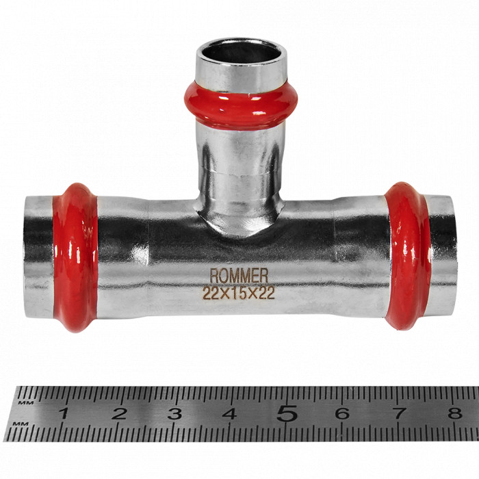 ROMMER RSS-0014-221522 Тройник переходной, 22х15х22, из нержавеющей стали прессовой