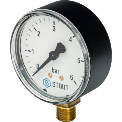 STOUT SIM-0010 Манометр радиальный. Корпус Dn 63 мм 1/4&quot;, 0...6 бар, кл.2.5