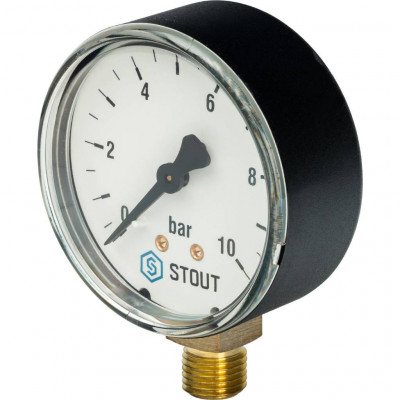 STOUT SIM-0010 Манометр радиальный. Корпус Dn 63 мм 1/4&quot;, 0...10 бар, кл.2.5