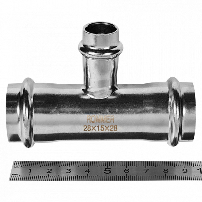 ROMMER RSS-0014-281528 Тройник переходной, 28х15х28, из нержавеющей стали прессовой