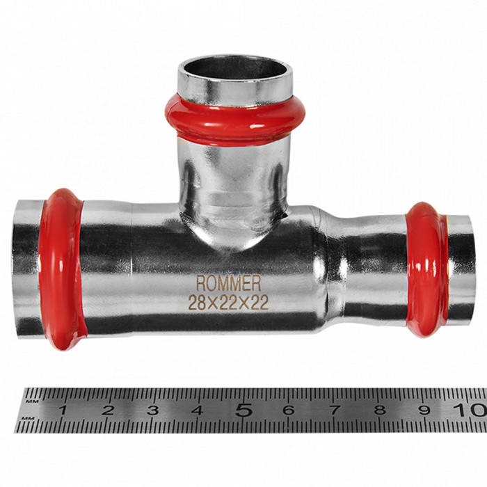 ROMMER RSS-0014-282222 Тройник переходной, 28х22х22, из нержавеющей стали прессовой