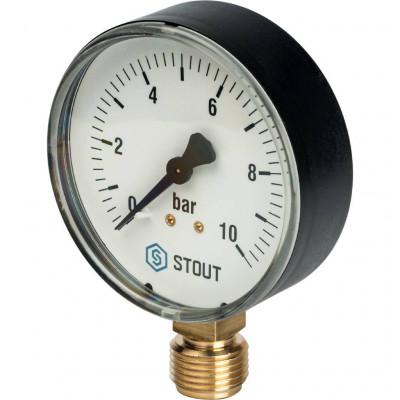 STOUT SIM-0010 Манометр радиальный. Корпус Dn 80 мм 1/2&quot;, 0...10 бар, кл.2.5