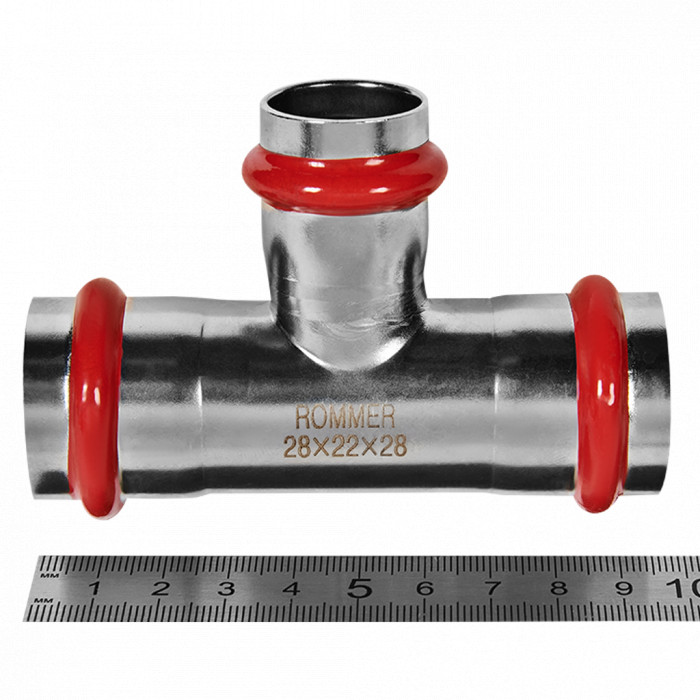 ROMMER RSS-0014-282228 Тройник переходной, 28х22х28, из нержавеющей стали прессовой