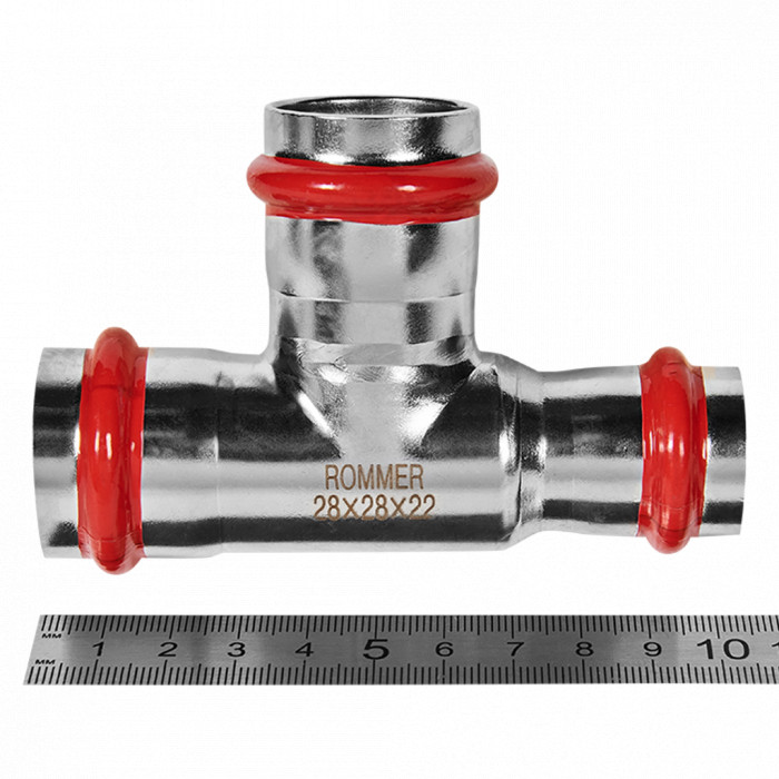 ROMMER RSS-0014-282822 Тройник переходной, 28х28х22, из нержавеющей стали прессовой