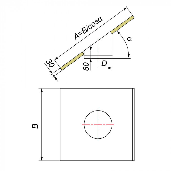 Фланец наклонный с изоляцией 800х800 D200/300, AISI 304 (Вулкан)