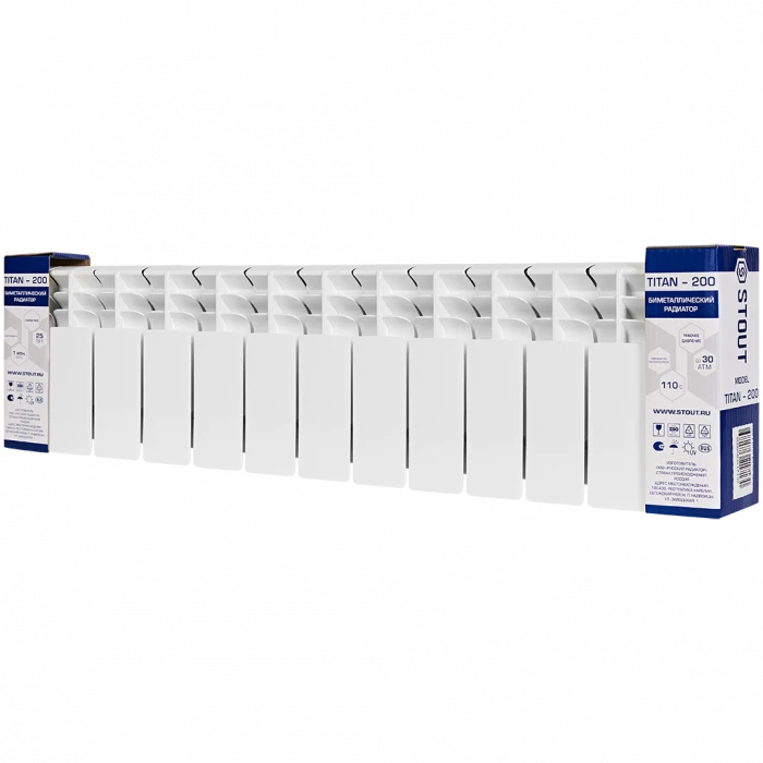 Биметаллический радиатор STOUT TITAN 200, 13 секций, боковое подключение, белый