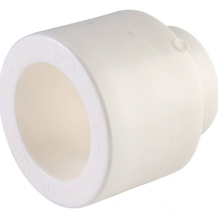 Муфта переходная внутр./наруж. Политэк 50х25 для полипропиленовых труб под сварку (цвет белый)