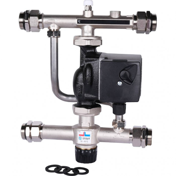 Насосно-смесительный узел STOUT SDG-0120-007001с термостатическим клапаном 30-60°C, с насосом UPSO 25-65, 130 mm