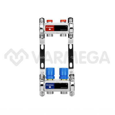 Распределительный коллектор (группа) для отопления Varmega VM15502 ВР 1&quot;, на 2 контура 3/4&quot; EK, нержавеющая сталь