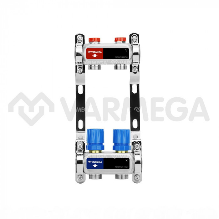 Распределительный коллектор (группа) для отопления Varmega VM15502 ВР 1", на 2 контура 3/4" EK, нержавеющая сталь