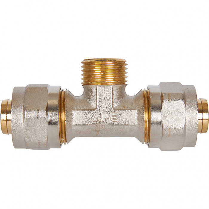 STOUT Тройник-переходник с наружной резьбой 1/2 х20 для металлопластиковых труб винтовой