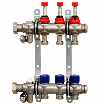 Коллектор из нержавеющей стали, с вентилями и расходомерами на 7 выходов