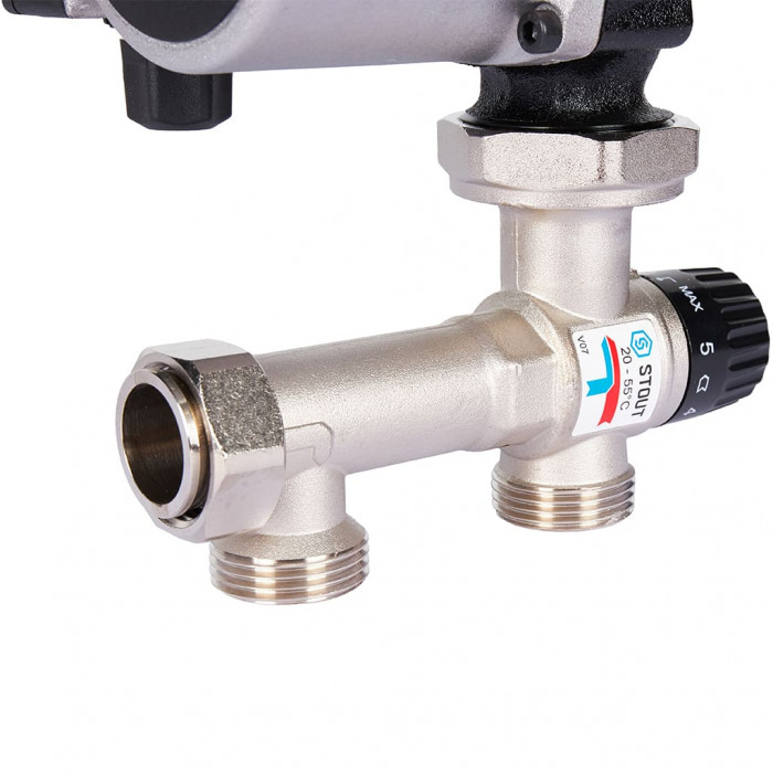 Насосно-смесительный узел STOUT SDG-0120 с термостатическим клапаном 20-55°C, с насосом UPSO 25-65, 130 mm
