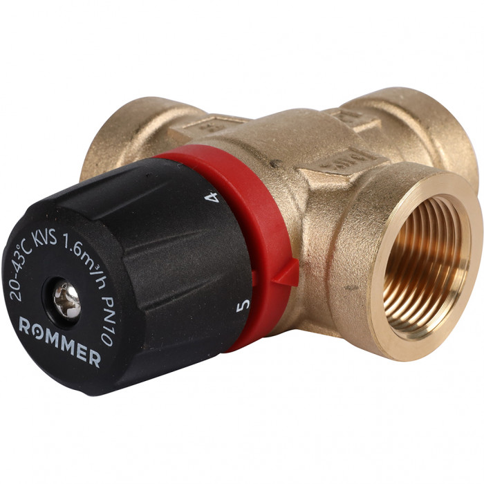 ROMMER RVM-0111-164320 Термостатический смесительный клапан для систем отопления и ГВС 3/4 ВР 20-43°С KV 1,6 (боковое смешивание)