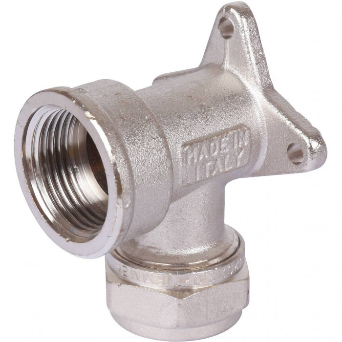 Угольник TIEMME с внутренней резьбой с креплением (20х2.0х3/4) для металлопластиковых труб винтовой