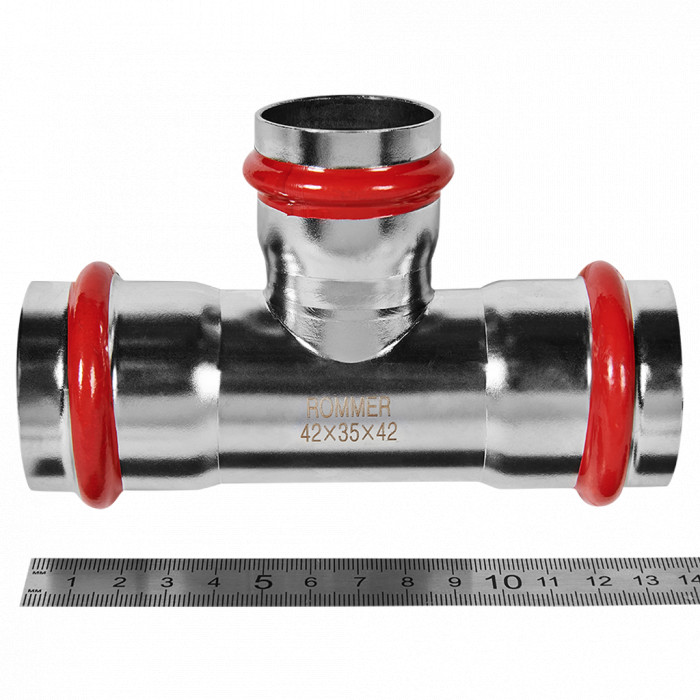 ROMMER RSS-0014-423542 Тройник переходной, 42х35х42, из нержавеющей стали прессовой