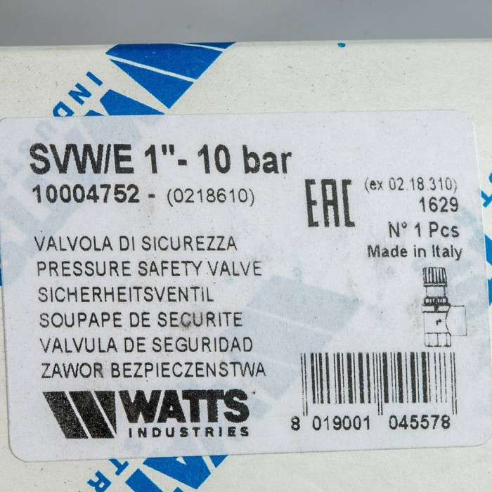 Watts SVW 10 1" Предохранительный клапан для систем водоснабжения 10.0 бар.