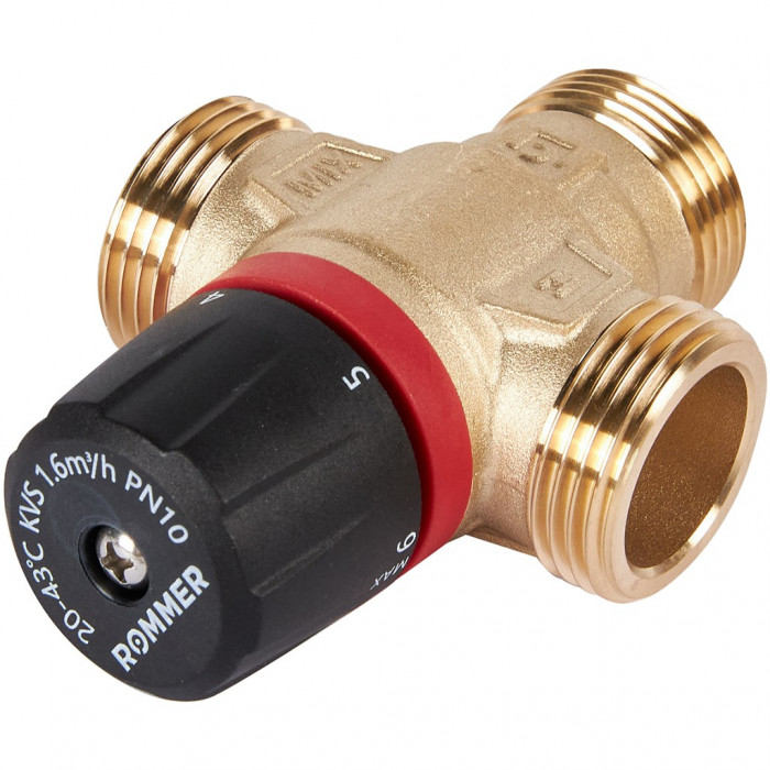 ROMMER RVM-0131-164325 Термостатический смесительный клапан для систем отопления и ГВС 1 НР 20-43°С KV 1,6 (боковое смешивание)