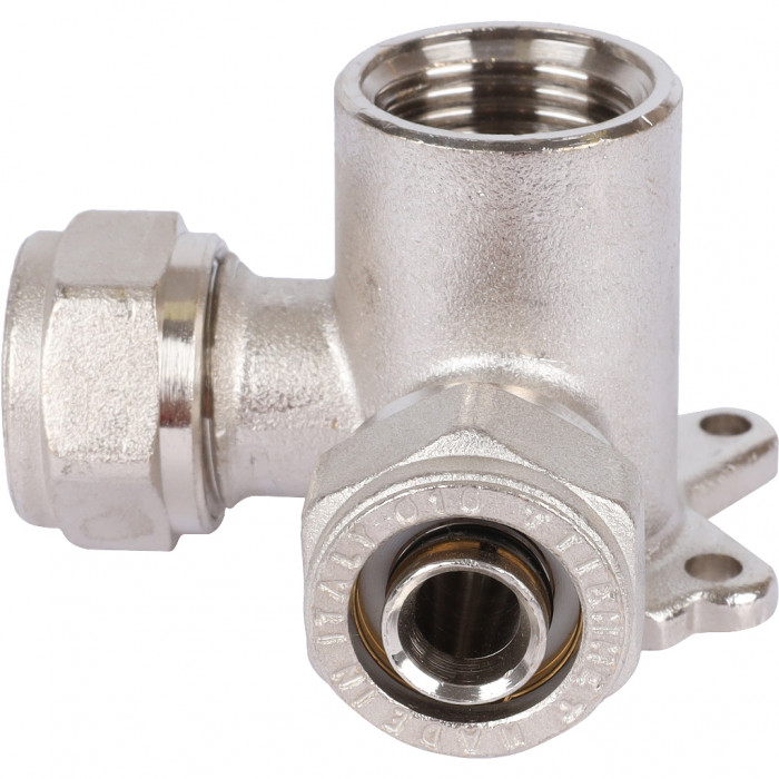 Тройник TIEMME с креплением, внутренняя резьба (16х2.0х1/2) для металлопластиковых труб винтовой