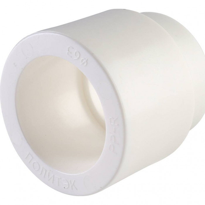 Муфта переходная внутр./наруж. Политэк 63х40 для полипропиленовых труб под сварку (цвет белый)