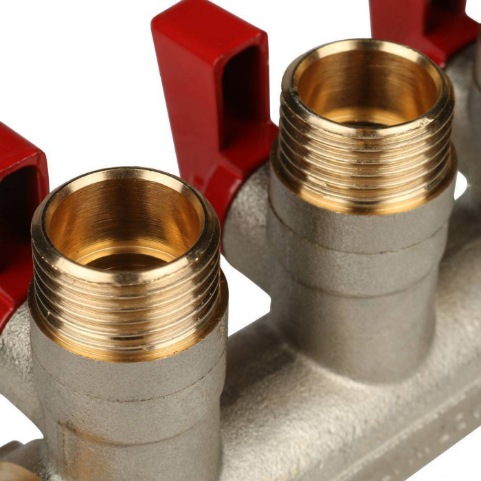 STOUT Коллектор с шаровыми кранами 3/4", 3 отвода 1/2" (красные ручки)