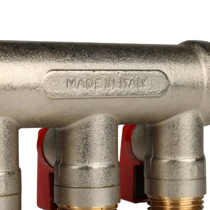 STOUT Коллектор с шаровыми кранами 3/4", 3 отвода 1/2" (красные ручки)