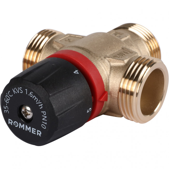 ROMMER RVM-0132-166025 Термостатический смесительный клапан для систем отопления и ГВС 1 НР 35-60°С KV 1,6 (боковое смешивание)