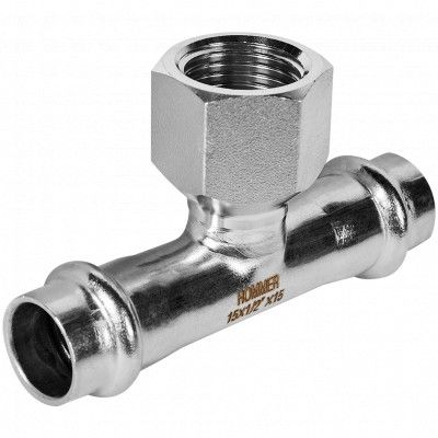ROMMER RSS-0015-001512 ROMMER Тройник-переходник-ВР, 15х1/2, из нержавеющей стали прессовой