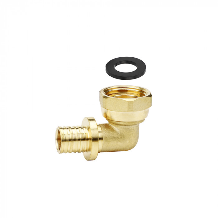 Угольник (угол) 90° с внутренней резьбой Varmega Slide-fit VM51912, 16x3/4", с накидной гайкой, аксиальный
