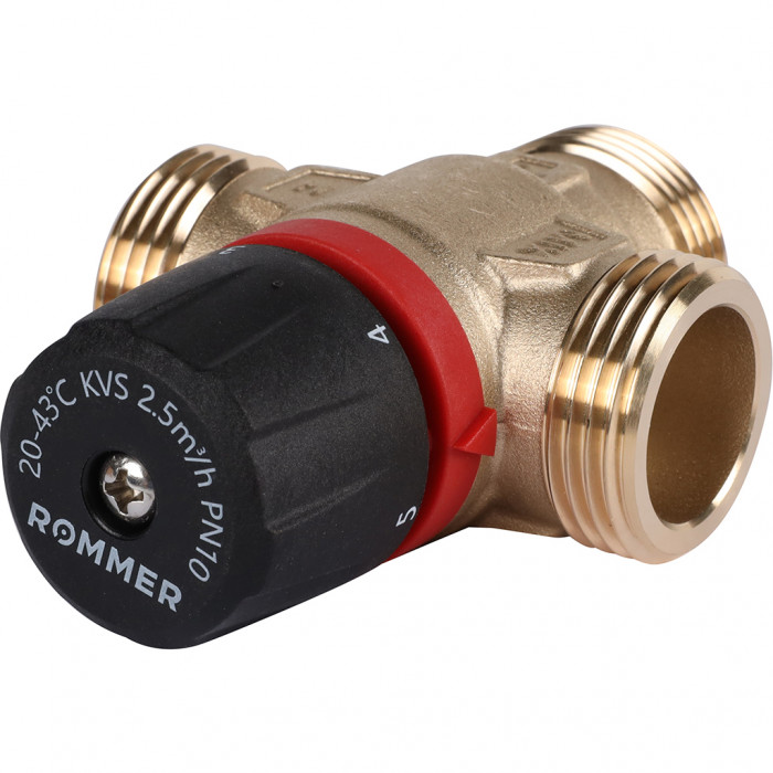 ROMMER RVM-0231-254325 Термостатический смесительный клапан для систем отопления и ГВС 1 НР 20-43°С KV 2,5 (боковое смешивание)